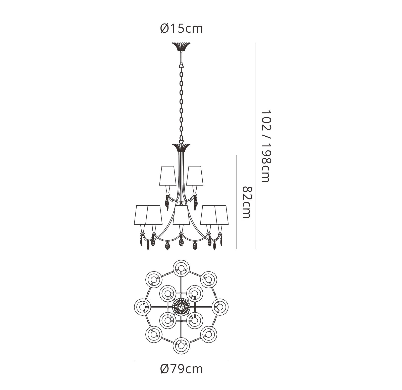 M6290  Sophie Pendant Round 8+4 Light Gold Painted